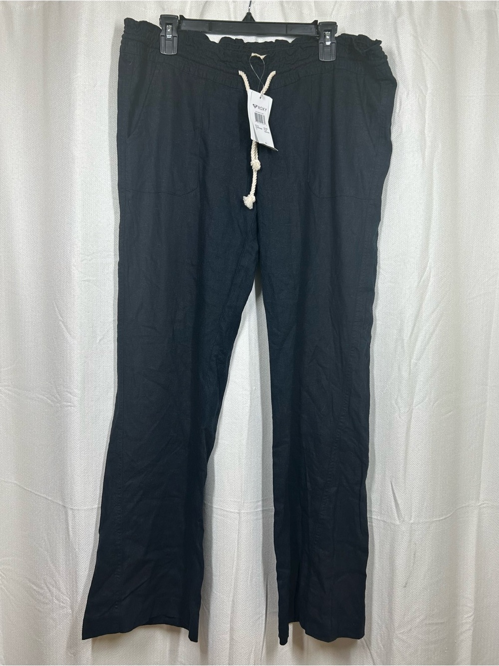New Roxy Oceanside Linen Blend Beach Pants Black Size XL Drawstring Womens